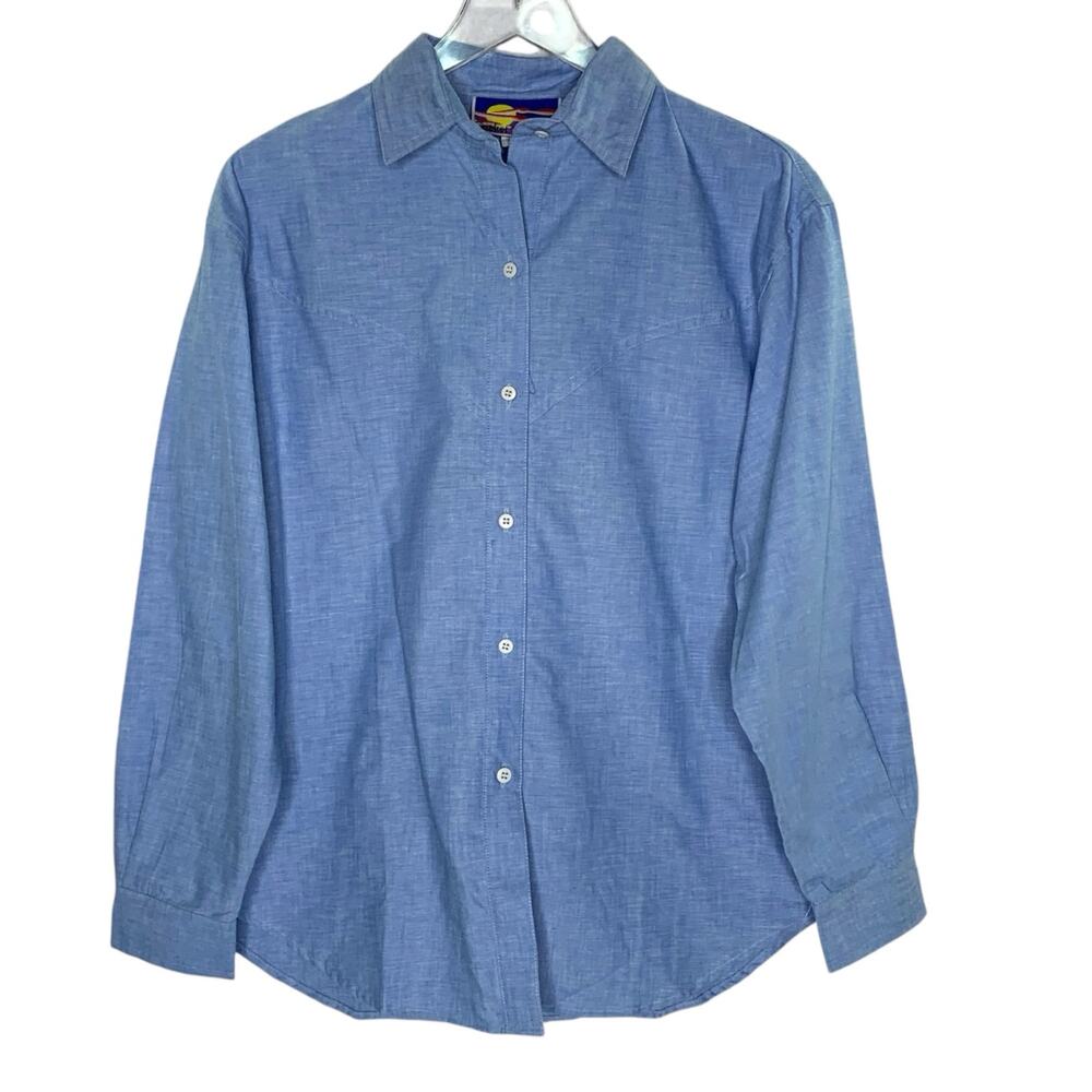 Cricket by the Creek M Vintage Womens Cotton Shirt Button Up Blue Western 90s